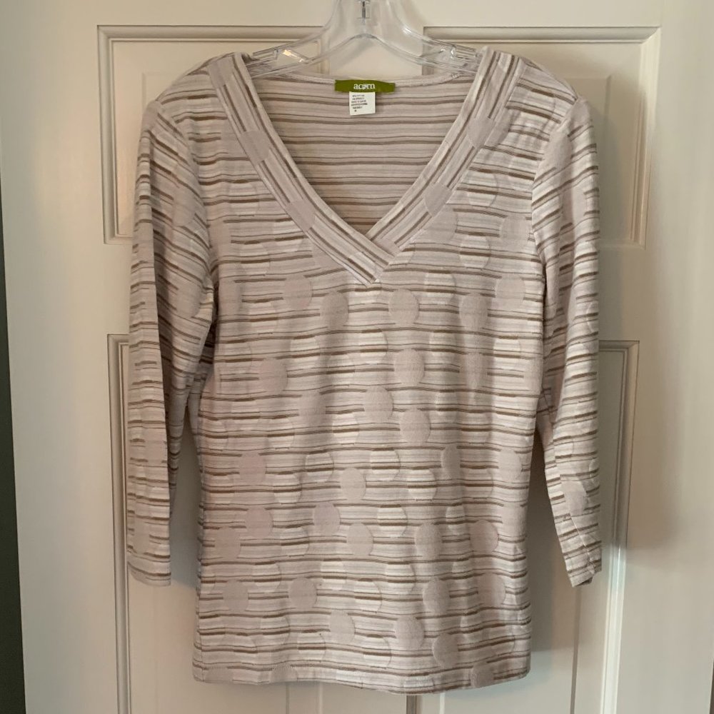 2/$25 Cream/Tan/Brown Sweater with Dot Design by Acorn - Size Medium